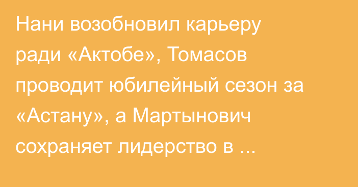 Нани возобновил карьеру ради «Актобе», Томасов проводит юбилейный сезон за «Астану», а Мартынович сохраняет лидерство в «Кайрате». Топ-7 самых возрастных футболистов КПЛ-2026