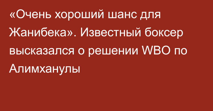 «Очень хороший шанс для Жанибека». Известный боксер высказался о решении WBO по Алимханулы