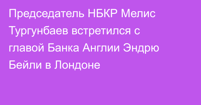 Председатель НБКР Мелис Тургунбаев встретился с главой Банка Англии Эндрю Бейли в Лондоне