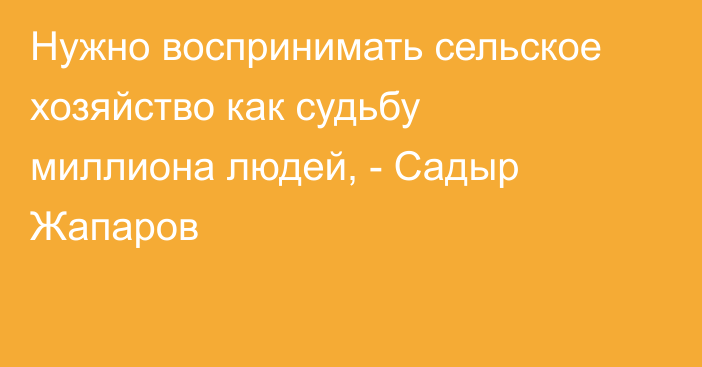 Нужно воспринимать сельское хозяйство как судьбу миллиона людей, - Садыр Жапаров