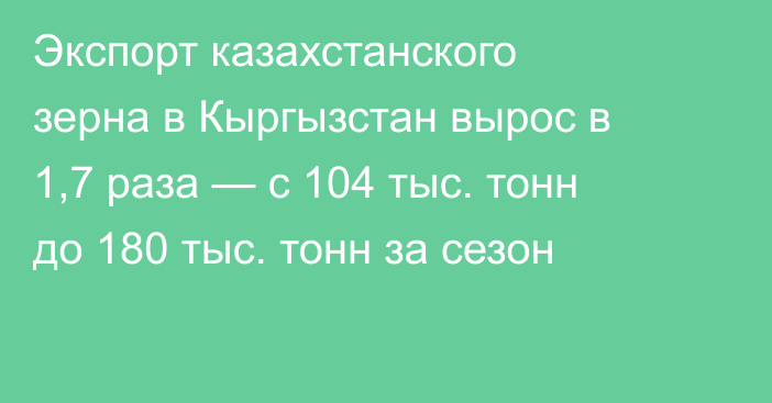 Экспорт казахстанского зерна в Кыргызстан вырос в 1,7 раза — с 104 тыс. тонн до 180 тыс. тонн за сезон