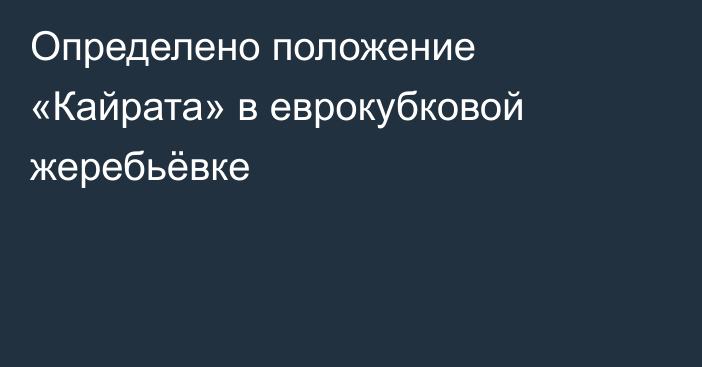 Определено положение «Кайрата» в еврокубковой жеребьёвке