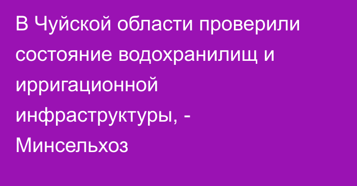 В Чуйской области проверили состояние водохранилищ и ирригационной инфраструктуры, - Минсельхоз