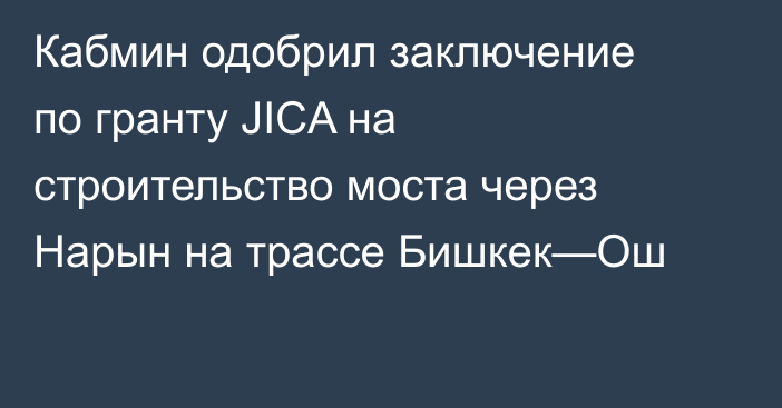 Кабмин одобрил заключение по гранту JICA на строительство моста через Нарын на трассе Бишкек—Ош