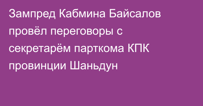 Зампред Кабмина Байсалов провёл переговоры с секретарём парткома КПК провинции Шаньдун
