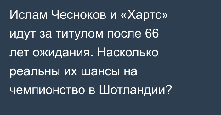 Ислам Чесноков и «Хартс» идут за титулом после 66 лет ожидания. Насколько реальны их шансы на чемпионство в Шотландии?