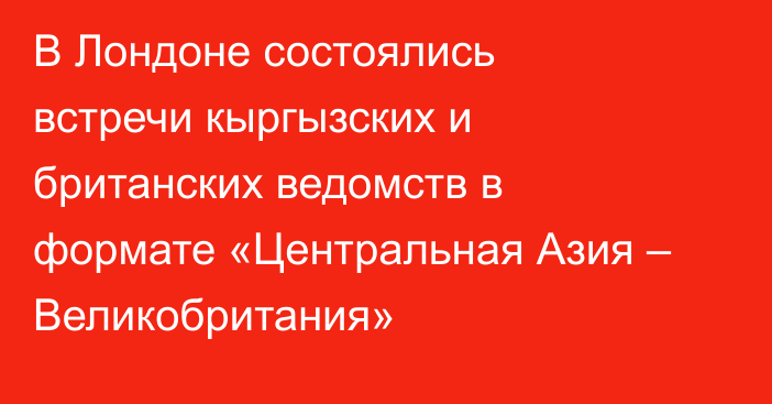 В Лондоне состоялись встречи кыргызских и британских ведомств в формате «Центральная Азия – Великобритания»