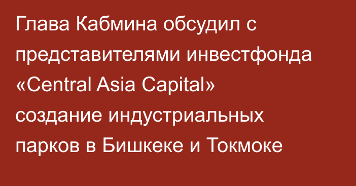 Глава Кабмина обсудил с представителями инвестфонда «Central Asia Capital» создание индустриальных парков в Бишкеке и Токмоке