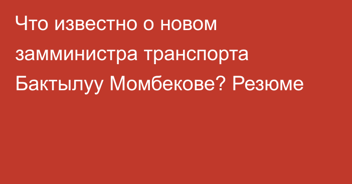 Что известно о новом замминистра транспорта Бактылуу Момбекове? Резюме