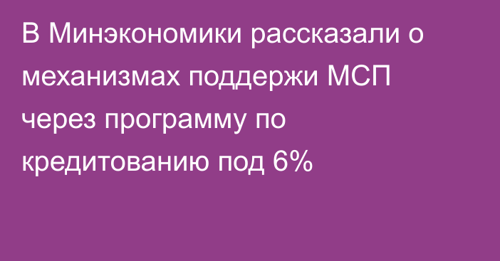 В Минэкономики рассказали о механизмах поддержи МСП через программу по кредитованию под 6%