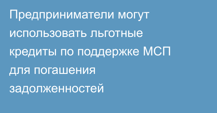 Предприниматели могут использовать льготные кредиты по поддержке МСП для погашения задолженностей