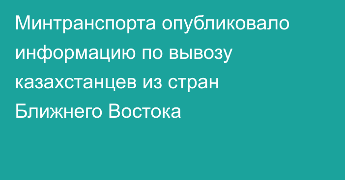 Минтранспорта опубликовало информацию по вывозу казахстанцев из стран Ближнего Востока