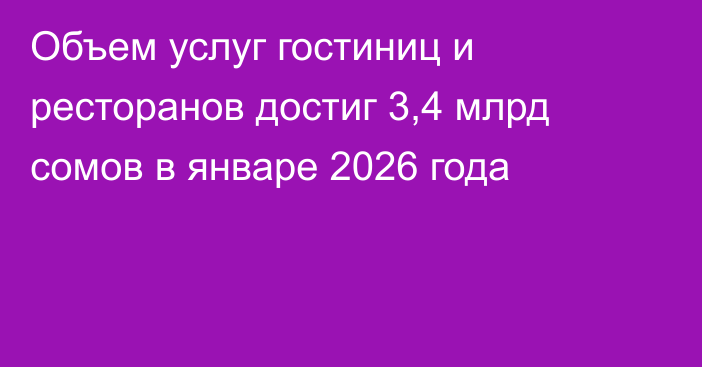 Объем услуг гостиниц и ресторанов достиг 3,4 млрд сомов в январе 2026 года