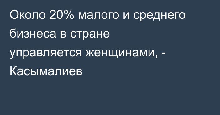Около 20% малого и среднего бизнеса в стране управляется женщинами, - Касымалиев
