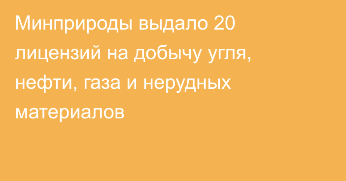 Минприроды выдало 20 лицензий на добычу угля, нефти, газа и нерудных материалов