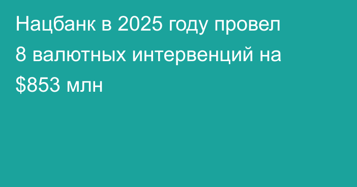 Нацбанк в 2025 году провел 8 валютных интервенций на $853 млн