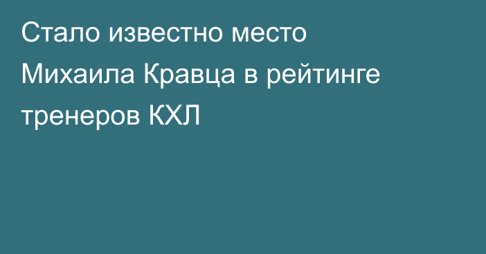 Стало известно место Михаила Кравца в рейтинге тренеров КХЛ