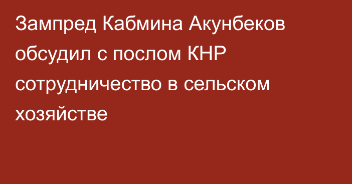 Зампред Кабмина Акунбеков обсудил с послом КНР сотрудничество в сельском хозяйстве