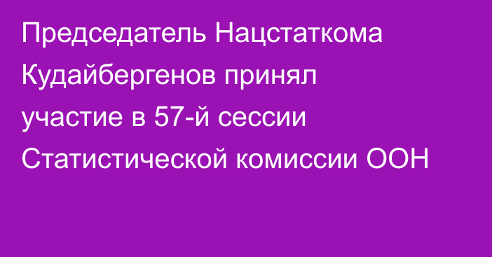 Председатель Нацстаткома Кудайбергенов принял участие в 57-й сессии Статистической комиссии ООН
