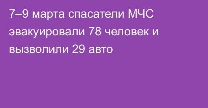 7–9 марта спасатели МЧС эвакуировали 78 человек и вызволили 29 авто
