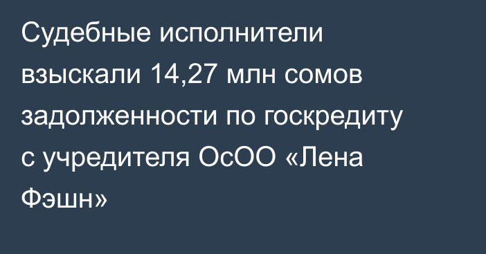 Судебные исполнители взыскали 14,27 млн сомов задолженности по госкредиту с учредителя ОсОО «Лена Фэшн»