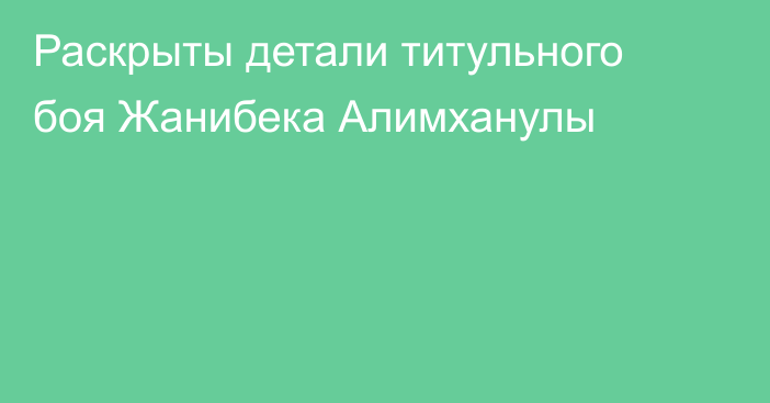 Раскрыты детали титульного боя Жанибека Алимханулы