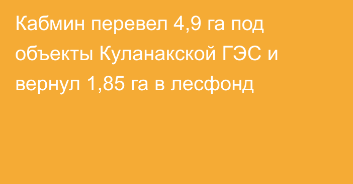 Кабмин перевел 4,9 га под объекты Куланакской ГЭС и вернул 1,85 га в лесфонд