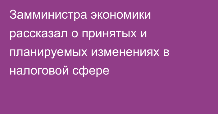 Замминистра экономики рассказал о принятых и планируемых изменениях в налоговой сфере