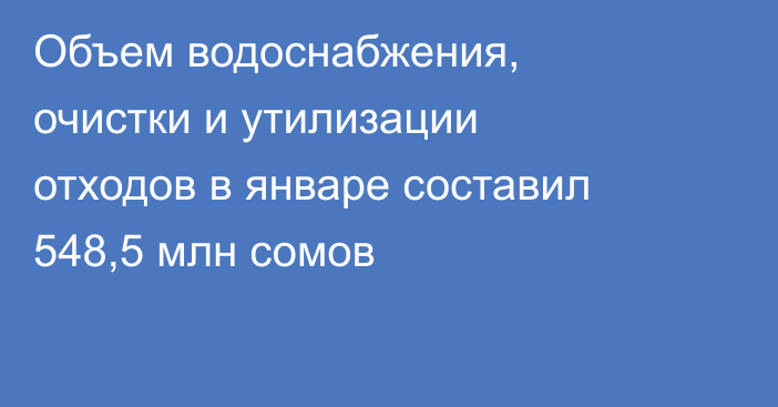 Объем водоснабжения, очистки и утилизации отходов в январе составил 548,5 млн сомов