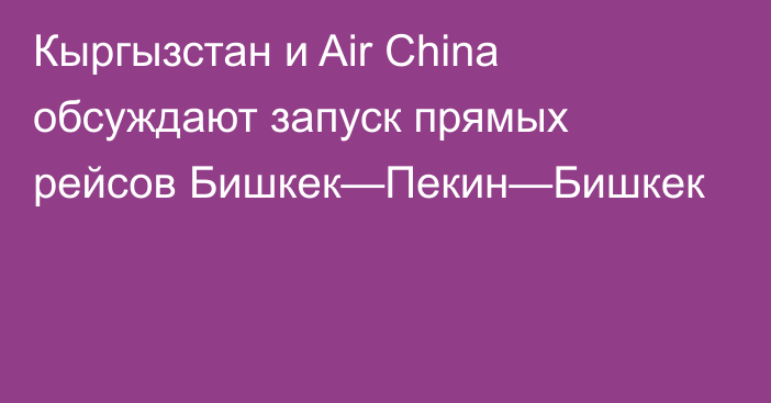 Кыргызстан и Air China обсуждают запуск прямых рейсов Бишкек—Пекин—Бишкек
