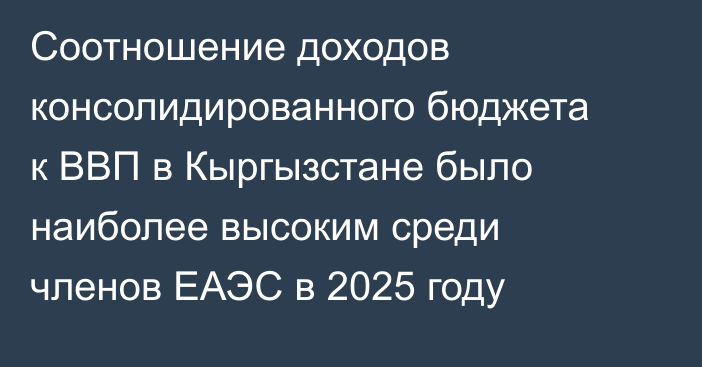 Соотношение доходов консолидированного бюджета к ВВП в Кыргызстане было наиболее высоким среди членов ЕАЭС в 2025 году