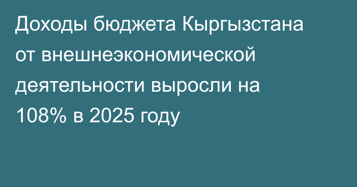 Доходы бюджета Кыргызстана от внешнеэкономической деятельности выросли на 108% в 2025 году