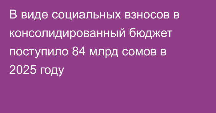 В виде социальных взносов в консолидированный бюджет поступило 84 млрд сомов в 2025 году