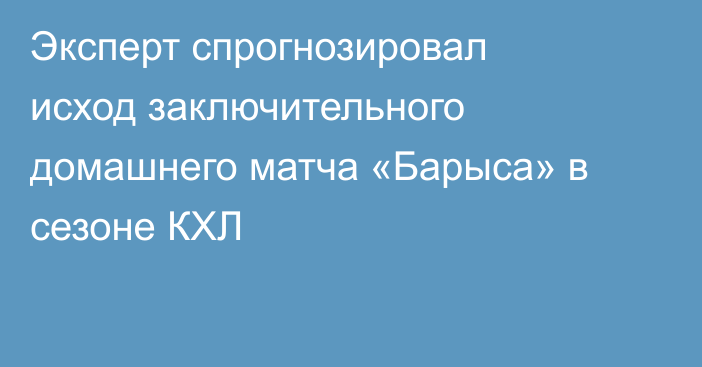 Эксперт спрогнозировал исход заключительного домашнего матча «Барыса» в сезоне КХЛ