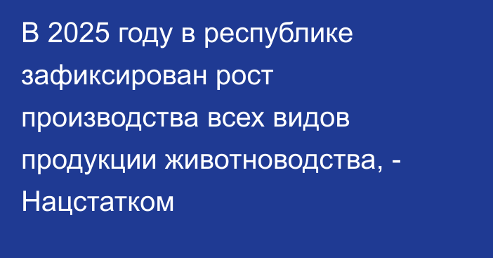 В 2025 году в республике зафиксирован рост производства всех видов продукции животноводства, - Нацстатком