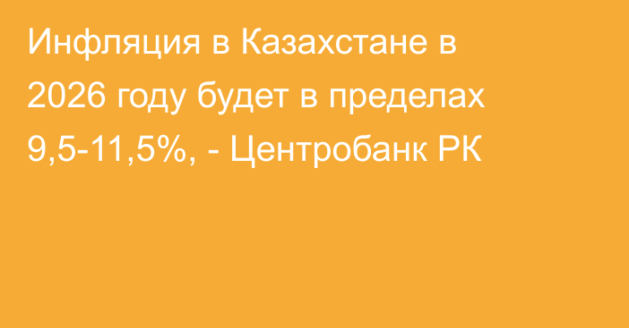 Инфляция в Казахстане в 2026 году будет в пределах 9,5-11,5%, - Центробанк РК