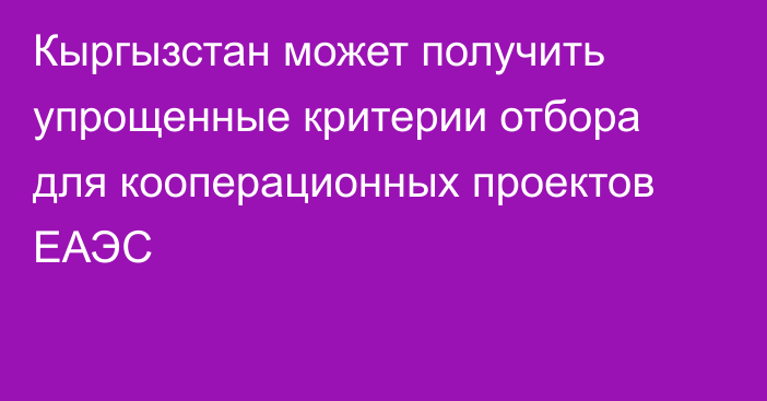Кыргызстан может получить упрощенные критерии отбора для кооперационных проектов ЕАЭС