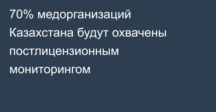 70% медорганизаций Казахстана будут охвачены постлицензионным мониторингом