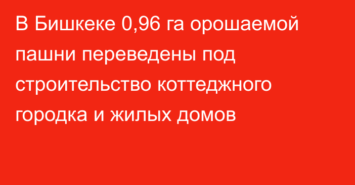 В Бишкеке 0,96 га орошаемой пашни переведены под строительство коттеджного городка и жилых домов