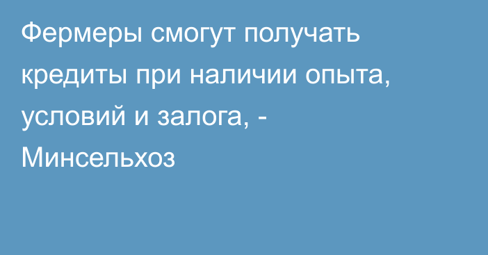 Фермеры смогут получать кредиты при наличии опыта, условий и залога, - Минсельхоз