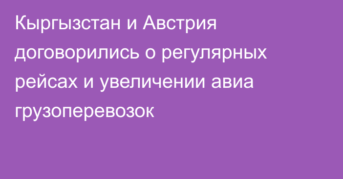 Кыргызстан и Австрия договорились о регулярных рейсах и увеличении авиа грузоперевозок