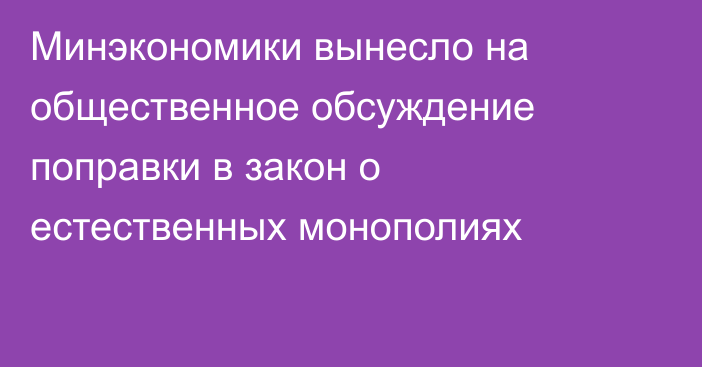 Минэкономики вынесло на общественное обсуждение поправки в закон о естественных монополиях