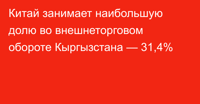 Китай занимает наибольшую долю во внешнеторговом обороте Кыргызстана — 31,4%