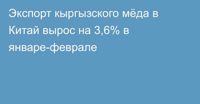 Экспорт кыргызского мёда в Китай вырос на 3,6% в январе-феврале