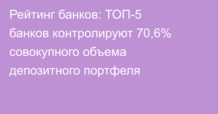 Рейтинг банков: ТОП-5 банков контролируют 70,6% совокупного объема депозитного портфеля