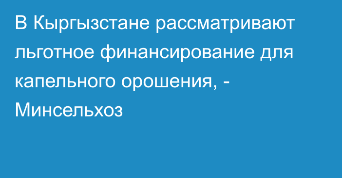 В Кыргызстане рассматривают льготное финансирование для капельного орошения, - Минсельхоз
