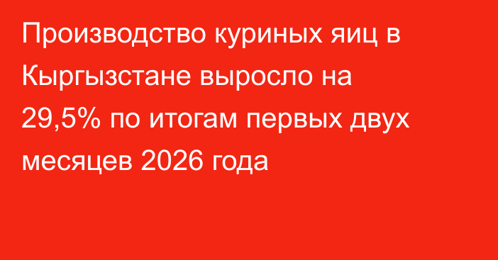 Производство куриных яиц в Кыргызстане выросло на 29,5% по итогам первых двух месяцев 2026 года
