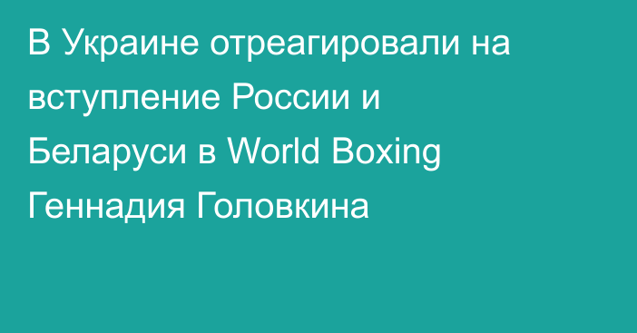 В Украине отреагировали на вступление России и Беларуси в World Boxing Геннадия Головкина