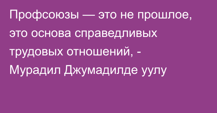 Профсоюзы — это не прошлое, это основа справедливых трудовых отношений, - Мурадил Джумадилде уулу