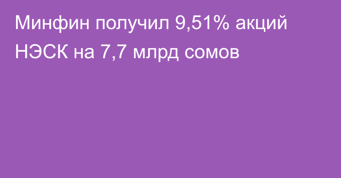 Минфин получил 9,51% акций НЭСК на 7,7 млрд сомов